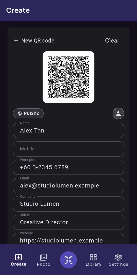 Create, with a contact form filled in